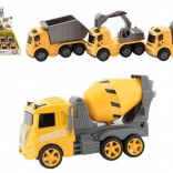 Plastik-Bauautos mit Schwungrad 10 cm – 3 Arten, Box mit 12 Stk.