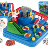 Interaktive Rennstrecke mit Hindernissen und Parkplätzen