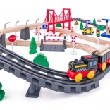 Holzeisenbahn mit batteriebetriebener Lokomotive, 80 Teile