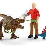 schleich dinosaurs angriff des tyrannosaurus rex – spielset mit t-rex, stegosaurus und forscher