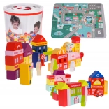 Holzbausteine Stadt für Kinder 3+ Puzzle-Unterlage und Formen-Sortierer