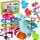 Dinosaurier-Rennbahn mit Rutsche, beweglichen Stufen, LED und Sound