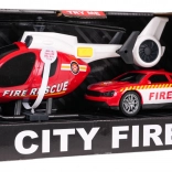 Feuerwehr-Set Hubschrauber und Auto mit Licht und Sound