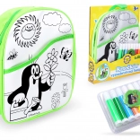 Ausmal-Rucksack Maulwurf mit grünem Hintergrund 30 cm + 8 Textilmarker