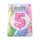 Luftballon Zahl 5 rosa mit Herzchen 82 × 47 cm