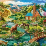 Puzzle 2000 Teile – Landhaus mit Pferden