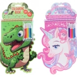 Malbücher für Kinder mit Filzstiften und Aufklebern – Dinosaurier oder Einhorn