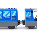 Personenzug mit Lokführer und Passagieren mit Batterien