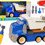 Gezeichneter kippbarer Baustellenkipper zum Zusammenbauen DIY – blau