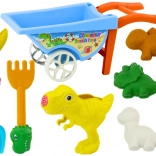 Sandspiel-Set Dinosaurier: Schubkarre, Schaufel, Harke, Gießkanne und 6 Förmchen