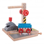 Hölzerner Spielzeugkran mit Waggon Bigjigs Rail für Kinder