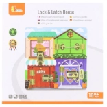 Montessori-Holzspielhaus mit Schlössern und Riegeln – Aktivitätstafel