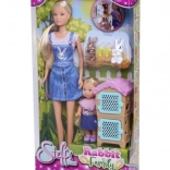 Puppe Steffi und Evi mit Kaninchenfamilie