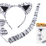 Karnevalsset – Weißer Tiger (Haarreif, Schwanz und Fliege)