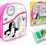 Ausmal-Rucksack Rosa mit dem Kleinen Maulwurf, 30 cm und 8 Filzstiften