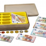 Kinderkasse mit Euro-Banknoten und Münzen