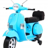 Elektrischer Kinderroller VESPA, blau mit Stützrädern und Audio